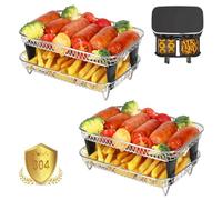 YQL 4 Layers Air Fryer Racks Stackable with 8pcs Silicone Feet for Ninja Foodi Dual 7.6L A300UK, 304 Stainless Steel Air Fryer Accessories Trays for Ninja AF200UK/Instant/Salter/EMtronics Dual Basket