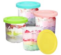 YQL 4 Pack Ice Cream Containers with Lids for Ninja Ice Cream Maker NC300UK NC300UKCP, Creami Pints and Lids 450ml Clear dessert Tubs Dishwasher Safe