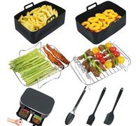 YQL 7PCS Air Fryer Accessories Reusable for Ninja Foodi Max Dual Zone AF400UK/AF400UKCP/Ninja Double Sack XL 9.5L SL400UK, Including Silicone Air Fryer Liners&Racks&other accessories for Double Basket