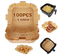YQL Air Fryer Paper Liners for Basket 3.5L-6L, 100pcs Square Air Fryer Liners Disposable, 6.5Inch Non Stick Parchment Paper for Cosori/Tefal/Ninja AF140UK/SL300UK/Philips/Tower/Russell Hobbs/Chefman