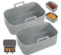 YQL Air Fryer Silicone Liner for Ninja/Tower Dual/Instant Vortex, Silicone Air Fryer Liners Reusable Air Fryer Accessories for Ninja Foodi AF300UK, Salter Dual Air Fryer (2PCS), Grey