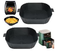 YQL Air Fryer Silicone Liners for Baskets 3.5L-5.5L, 2PCS Square Airfryer Trays, 8 Inch Air Fryer Accessories Reusable for COSORI, Ninja, Tefal, Russell Hobbs, Chefman(Inner Size: 6.5 Inch)