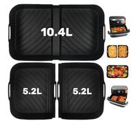 YQL Airfryer Silicone Liners for Ninja Foodi Flexdrawer Dual Air Fryer 10.4L AF500UK, Large Silicone Air Fryer Liner (10.4L) and Ninja Dual Air Fryer Liners (2x5.2L), Ninja AF500UK Accessories- Black