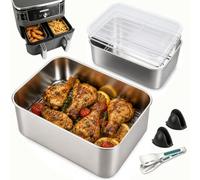 YQL Extra Depth Air Fryer Trays, Air Fryer Accessories for Ninja Dual 9.5L | 304 Stainless Steel, Dishwasher-Safe Pans & Racks, Fits Ninja AF400UKCP/DZ400UKSTGD/SL400UKCP/AF500UKCP/COSORI Dual 8.5L