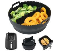 YQL Foldable Air Fryer Silicone Liner with Divider for Ninja MAX 5.2L | Round Air Fryer Accessories, Reusable Trays for Instant 5.7L/ Tefal 5L/ COSORI 4.7-5.5L/ Russell Hobbs 5L Airfryer