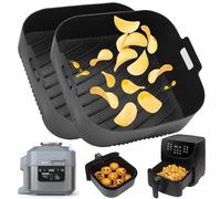 YQL Large Silicone Air Fryer Liners 9 Inch for COSORI 5.5L/ Ninja Speedi Airfryer 5.7L ON400UK, 2pcs Airfryer Liners Square Air Fryer Accessories for Tefal 6.5L/ Instant Vortex 5.7L/ Philips 6.2L