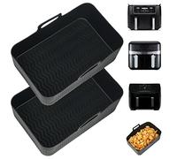 YQL Large Silicone Air Fryer Liners for Ninja Foodi Max Dual 9.5L/EMtronics | 2PCS Reusable Airfryer Trays Accessories, Dishwasher Safe, Black, for Ninja AF400UK/DZ400UKSTGD/SL400UK/Other 8.5-9.5 L Dual