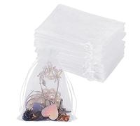 YQL Organza Bags White, 100pcs 10X15cm Mesh Wedding Favour Gift Bags with Drawstring for Jewelry Makeup Candy Baby Shower Valentine Party Christmas Festival Packing