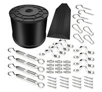 YQL Outdoor String Lights Hanging Kit,Globe String Lights Suspension Kit,164ft Black Vinyl-Coated 304 Stainless Steel Cable,String Light Guide Wire,Hook & Eye Turnbuckle Wire Rope Tension