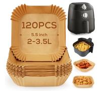 YQL Small Air Fryer Liners 5.5 Inch for Midea Compact/COSORI/Chefman Airfryer 2L, 120PCS Disposable Air Fryer Accessories Square, Non Stick Parchment Paper for Mini Single Basket Square/Round 2L-3.5L