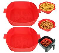 YQL Square Silicone Air Fryer Liners for Single Baskets 3.5L-5.5L, 8Inch (Inner Size: 6.5 Inch) Kitchen Accessories Reusable, 2PCS Airfryer Trays for COSORI, Ninja, Tefal, Russell Hobbs, Chefman (Red)