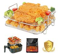 YQL Upgraded 2 Layers Square Air Fryer Rack for Cosori 5.5L/6.4L, Air Fryer Accessories Grill Shelf | 22cm x 20cm x 9cm | Dehydrator Rack Tray for Gourmia 6.7L,Tefal 6.5L, Airfryer Oven 10-12L