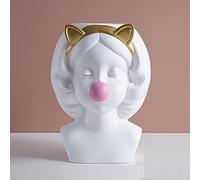 YQLKD Statue Nordic Style Resin Vase Cute Girl Bubble Gum Decorative Flower Pot Decor