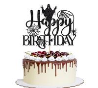 YQLXDHBD 1 PCS Halloween Happy Birthday Cake Topper, Spider Terror Spooky Haunted House Black Glitter Cake Supplies, Creepy Birthday Themed Party Decoration Supplies
