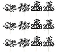 YQLXDHBD 12 PCS 2026 Happy New Year Cupcake Topper，Welcome 2026 Black Glitter Hello 2026 Cake Pick Cheers to 2026 Decorations，New Years Eve/New Year/Christmas Holiday Party Winter Holiday Decorations