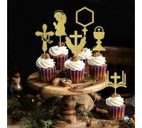 YQLXDHBD 12 Pcs Cross Jesus Easter God Bless Cupcake Toppers，Birthday Baby Shower Baptism First Communion Party Church Service Regelious Easter Day Cupcake Decorations Gold Glitter