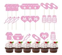 YQLXDHBD 24 Pcs Glitter Nurse Cupcake Toppers Nursing School Graduation Cupcake Picks for Medical Rn Nurse Grad Themed Birthday Party Cake Decorations Supplies