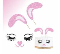 YQLXDHBD Easter Bunny Cake Topper ，7 PCS Bunny Cake Topper with Ear Eye Nose for Easter Bunny Rabbit Birthday Supplies，Bunny Ears Set Cake Decorations,Rabbit Birthday Party Decorations Pink