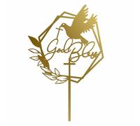 YQLXDHBD God Bless Baptism Cake Topper，Cross Cake Topper with Dove Acrylic Gold God Bless Cake Pick First Communion Cake Decor for Christening Religious Baptism Baby Shower Birthday Party Supplies