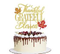 YQLXDHBD Thankful Grateful Blessed Cake Topper, Glitter Maple Leaf Pumpkin Fall Theme Cupcake Picks, Happy Thanksgiving Day Theme Birthday Party Cake Decorations