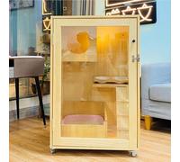 YQMHEZ Cat Cage, Cat Playpen with Universal Wheels, Wooden Indoor/Outdoor Cats Enclosure, Wooden Cats House, Multi-Feature Luxury Catt Villa Easy to Assemble