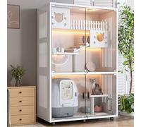 YQMHEZ Cat Cage Indoor, Cat House with Wheels and Glass Door, Wood Cats Enclosures, Large Free Space Cats Villa, Vented Design, Easy to Clean(White,70x180cm/27.5x70.8in)