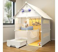 YQMHEZ Cat Enclosures Indoor, DIY Cat Cage Detachable with Litter Box, Cats Plaype with Triangular Roof, 2-Tier Cute Cats House, Easy to Install(49cm/19.3in)