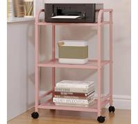 YQMHEZ Home Office Printer Table, Printer Stand with Lockable Wheels, Metal Rolling Under Desk Printers Cart, with Storage Printers Cart, for Home Office, Kitchen(Pink,L19.6 xW157 xH32.6)