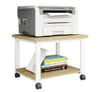 YQMHEZ Printer Stand with Wheels, Steel Frame Printer Shelf, 2-Tier Mobile Printers Cart, Rolling Under Desk Printers Table, Storage Shelf for Office Supplies(Walnut,50x40x35cm)