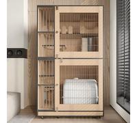 YQMHEZ Wooden Cat Enclosures, Cats House with Universal Wheel and Ndependent Pull-Out Bottom Plate, Large Indoor Luxury Cat Villa, Cats House, Cats Condo, Pet House Furniture(Natural,Iron mesh)