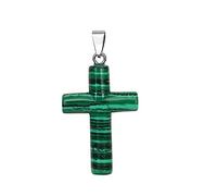 YQMR Stone Pendants Necklaces For Women,7 Chakra Ladies Natural Semi-Precious Romantic Silver Sweater Chain Malachite Cross Necklace Fashion Gift For Couples Friend Women Birthday Party