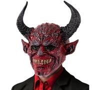 YQNISCU Devil Mask, Mask Scary Realistic Full Face Demon with Ox Horn for Halloween, Masquerade, Cosplay Props, 13.4x14.6 inch -