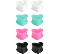 YQNONEZ Silicone White/Black/Pink/Cyan Hollow Heart 4 Pairs Ear Tunnels Flexible Stretching Set Hypoallergenic Soft Gauges Expander Kit Body Piercing Jewelry Men Women Tuneles De Oreja Para Hombre