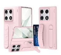 YQODSZ Finger Strap for Motorola Razr Fold Case with Kickstand, Built in Wallet Card Holder Front Screen Protector All-Round Hinge Protection Hand Grip Cover Slim Case for Moto Razr Fold 2026 Pink