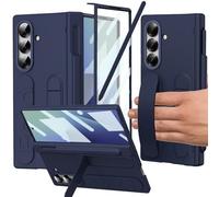 YQODSZ Finger Strap for Samsung Galaxy Z Fold 7 Case with S Pen Holder & Stylus, Z Fold7 Hand Strap Case Kickstand Full Coverage Screen Protector Hinge Protection Wristband Cover for Z Fold 7 Blue