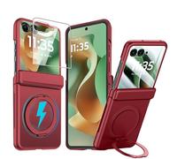 YQODSZ for Motorola Moto Razr 2026 Case with Magnetic Ring Stand, Compatible- Rear Screen Protector Full Coverage Hinge Protection Shockproof Phone Case for Moto Razr 2026 Red