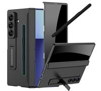YQODSZ for Samsung Galaxy Z Fold 7 Case with Pastable S Pen Holder & Stylus, Full-Body Slim Case with Privacy Screen Protector Hinge Cover Kickstand Anti-Scratch Anti-spy Cover for Z Fold 7 Black