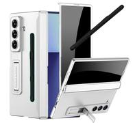 YQODSZ for Samsung Galaxy Z Fold 7 Case with Pastable S Pen Holder & Stylus, Full-Body Slim Case with Privacy Screen Protector Hinge Cover Kickstand Anti-Scratch Anti-spy Cover for Z Fold 7 Silver