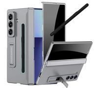 YQODSZ for Samsung Galaxy Z Fold 7 Case with Pastable S Pen Holder & Stylus, Full-Body Slim Case with Privacy Screen Protector Hinge Cover Kickstand Anti-Scratch Anti-spy Cover for Z Fold 7 Grey