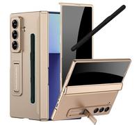 YQODSZ for Samsung Galaxy Z Fold 7 Case with Pastable S Pen Holder & Stylus, Full-Body Slim Case with Privacy Screen Protector Hinge Cover Kickstand Anti-Scratch Anti-spy Cover for Z Fold 7 Rosegold
