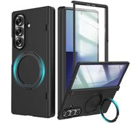 YQODSZ for Samsung Galaxy Z Fold 7 Case with Ring Holder Stand, Z Fold7 Magnetic Case Compatible Magsafe Accessories Screen Protector Hinge Cover Full-Body Slim Phone Case for Z Fold 7 Black