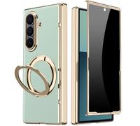 YQODSZ for Samsung Galaxy Z Fold 7 Leather Case with Ring Stand, Z Fold 7 Magnetic Case Compatible Magsafe Accessories Privacy Screen Protector Hinge Cover Anti-spy Phone Case for Z Fold 7 Green