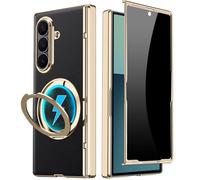 YQODSZ for Samsung Galaxy Z Fold 7 Leather Case with Ring Stand, Z Fold 7 Magnetic Case Compatible Magsafe Accessories Privacy Screen Protector Hinge Cover Anti-spy Phone Case for Z Fold 7 Black