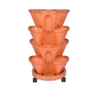 Yqooup Strawberry Planter - 4 Tier Stackable Vertical Plant Container - Automatic Drainage Indoor Planter with Wheels and Bottom Tray | for Strawberry Vegetable, Fruit, Balcony, Indoor, Outdoor