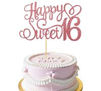 YQQYG 16th Birthday Cake Topper, Sweet 16 Cake Topper, Glitter Personalised for Girls Birthday Party Sparkling Cakes Decoration, Anniversary, Rose Gold