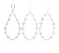 YQQYG 3 PCS Butterfly Phone Charm, Y2K Butterfly Purple Blue Pink Pearl Beaded Phone Charm Strap Lanyard Wrist, Colorful Butterflies Decoration Lanyard Keychain Charms for Women and Girls