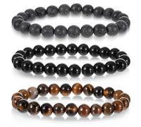 YQQYG 3PCS Mens Beaded Bracelet, 8mm Tigers Eye Bracelet Mens Bead Bracelets Natural Stone Bracelets Set for Men Women Gifts