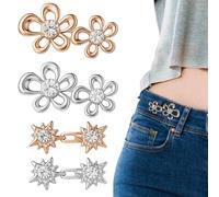 YQQYG 4 Sets Flower Jean Waist Tightener Clips, Rhinestone Star Pant Waistband Tightener, No Sewing Jeans Waist Adjuster Clips for Loose Pants Jeans Skirts