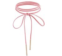 YQQYG Pink Choker for Women, Gothic Bow Velvet Necklace, Sexy Long Wrap Rope Collar Tie Neck Chain with Gold Tube, Pink Bow Tie Necklace Neck Accessories for Party Prom
