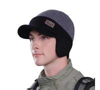 YQQYMBD Winter hats Winter Cold-proof Warm Wool Hat Outdoor Cycling Thick Plush Ear Protection Large Head Circumference Knitted Hat-grey